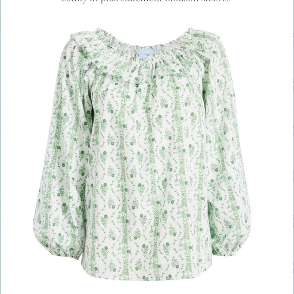 NWT Hill House Home The Lena Top in Green Vine Stripe Size M